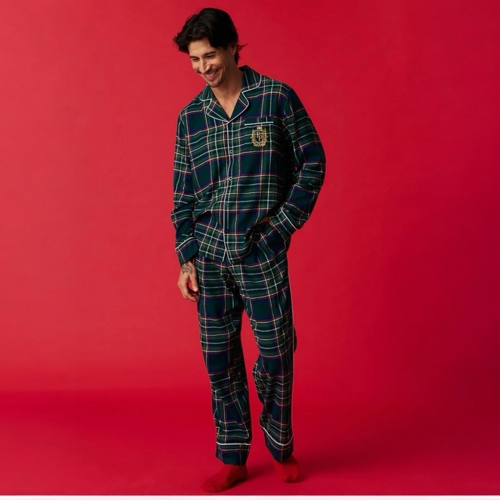 NWT Posh Peanut Men's Green Flannelette Plaid Pajama Set- Size S & L - MSRP $88